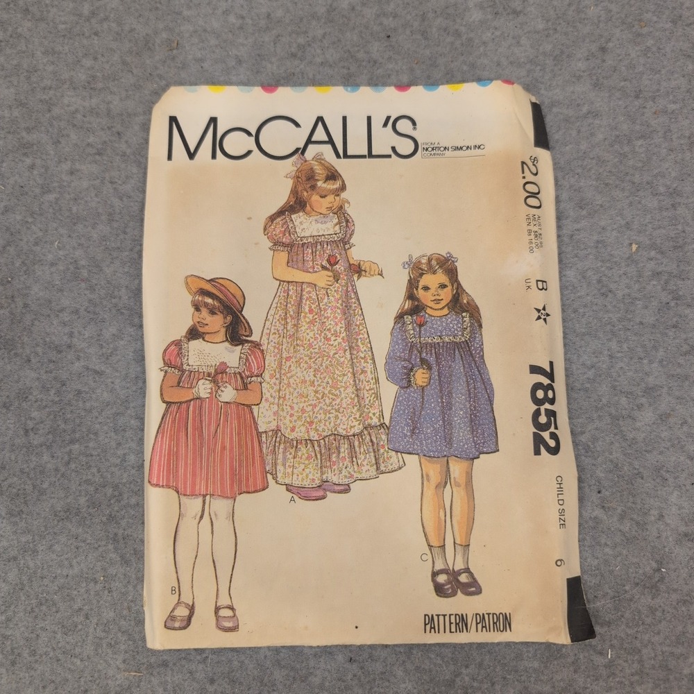 McCalls 7852 Sewing Pattern Vintage 1982 Girls Dress Size 6 Yoke Ruffle DIY - Picture 1 of 2